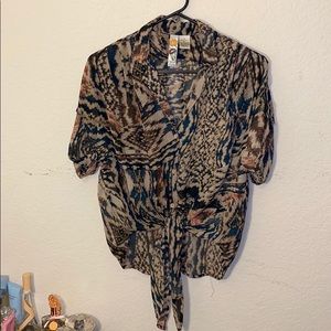 Multi Patterned Sheer Top with tie in the front